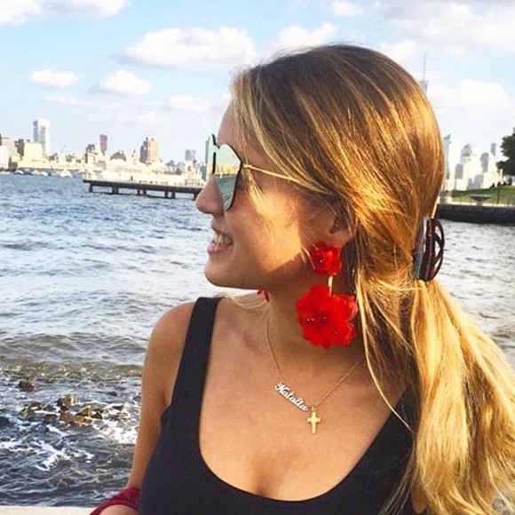 Red Flower Earrings by Matthew and Melka - Picture 2 of 2